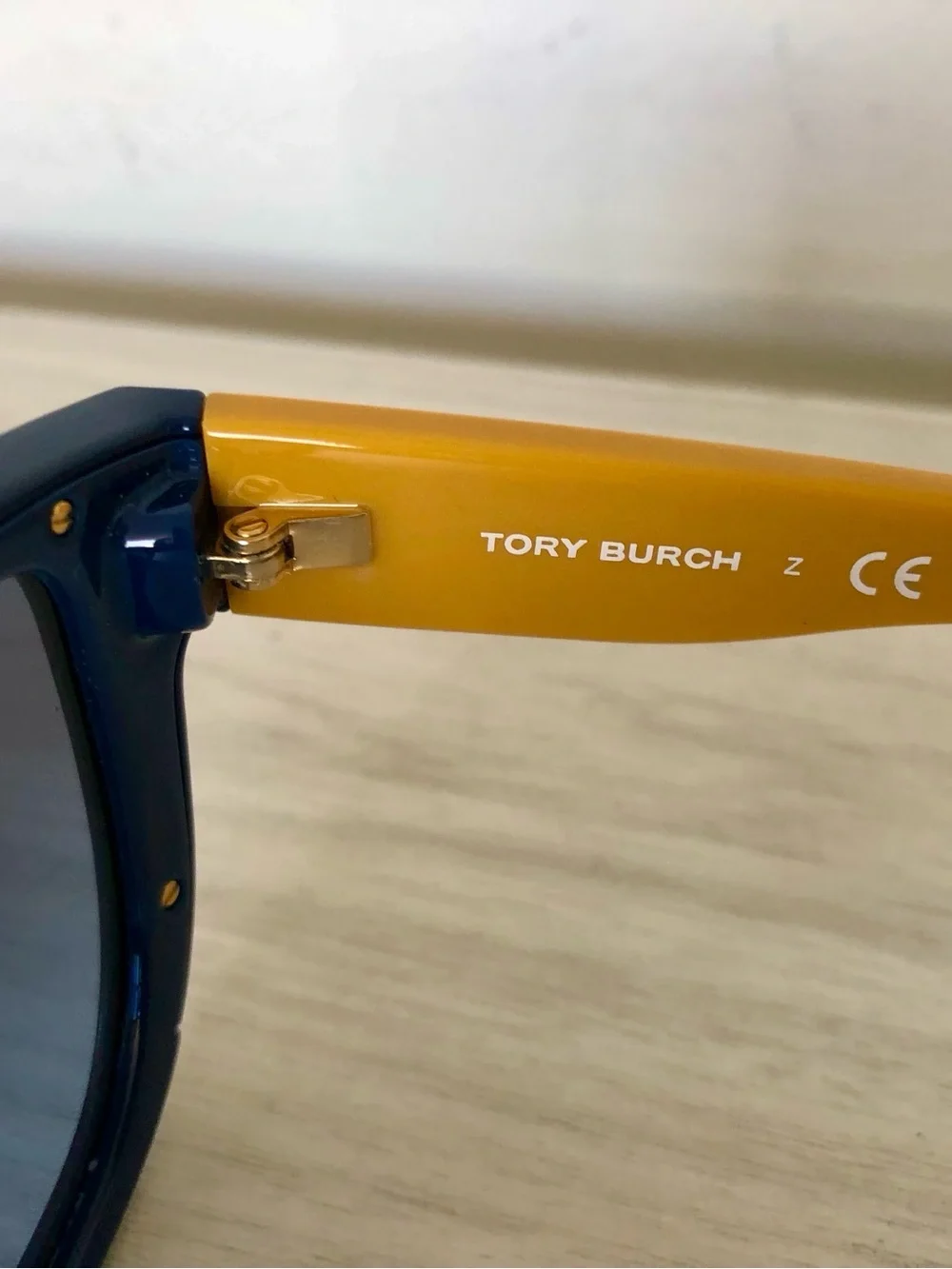 Tory Burch TY9023 Navy Blue Yellow Square Sunglasses w/ Orange Case